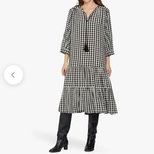 Black and White Gingham Midi Dress with Tassel Tie